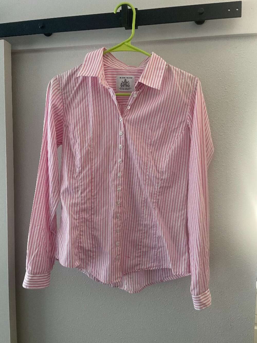 Pink/White Striped Womens Button Down Shirt